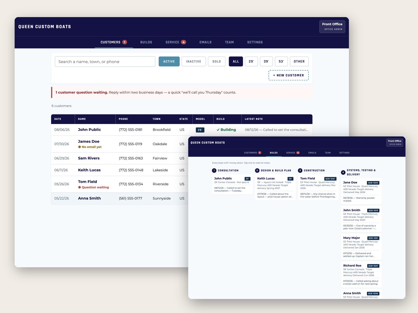 A custom shop management system built by Magnolia Grace & Co. for a boat builder.